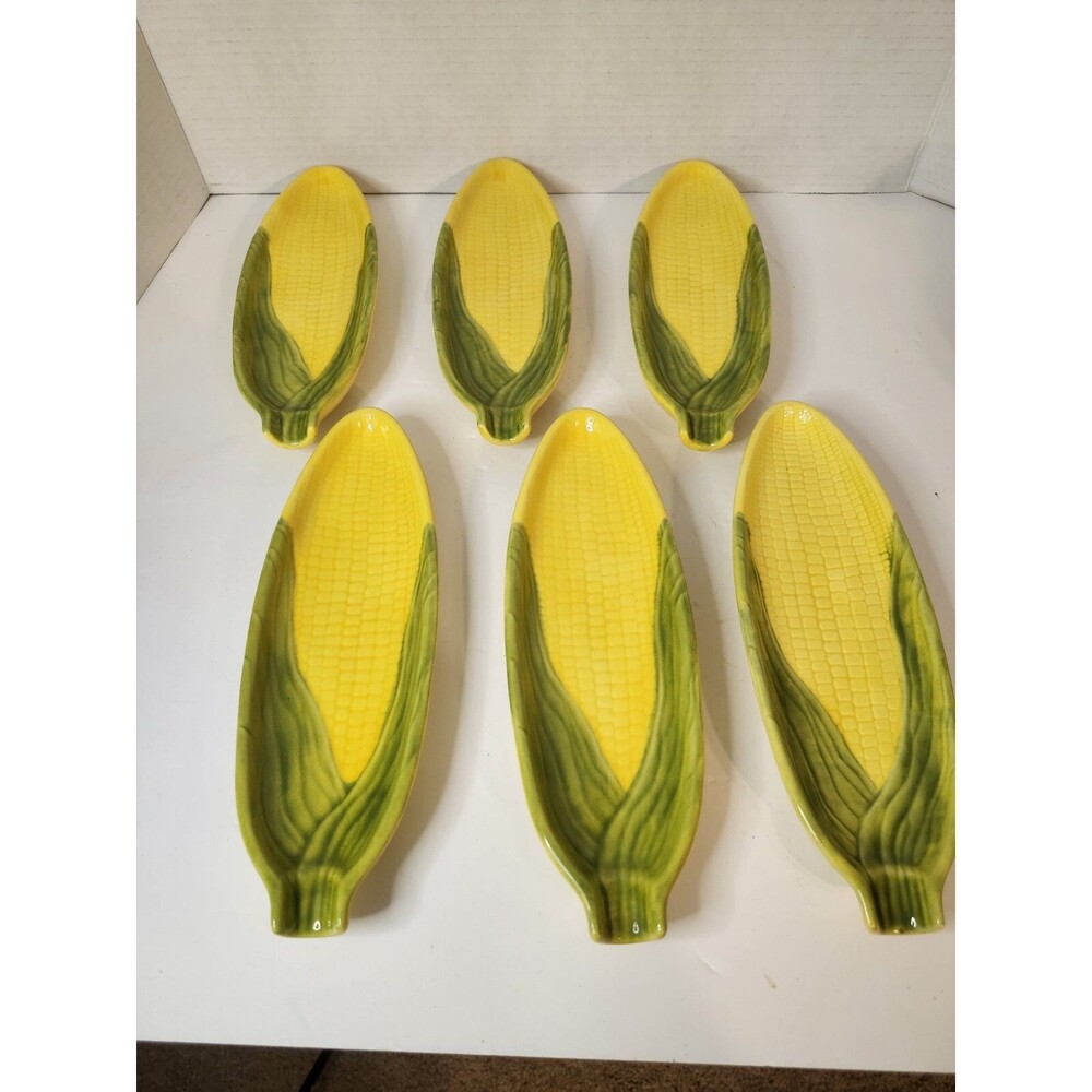 Corn On The Cob Dishes Holders Ceramic Set 6, Vintage 1980-1981
